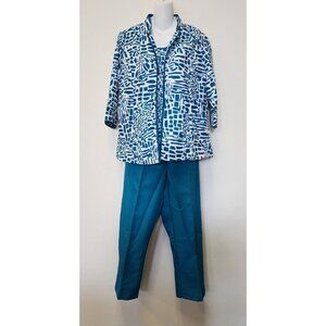 Salon Studio 3pc Set Large Teal Pants Tank Jacket Wedding Beach Summer Vintage